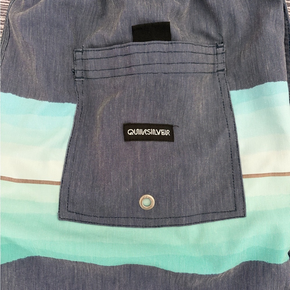 Quiksilver Men's Gray Swim Shorts with Aqua Gradient Stripes - Picture 5 of 7